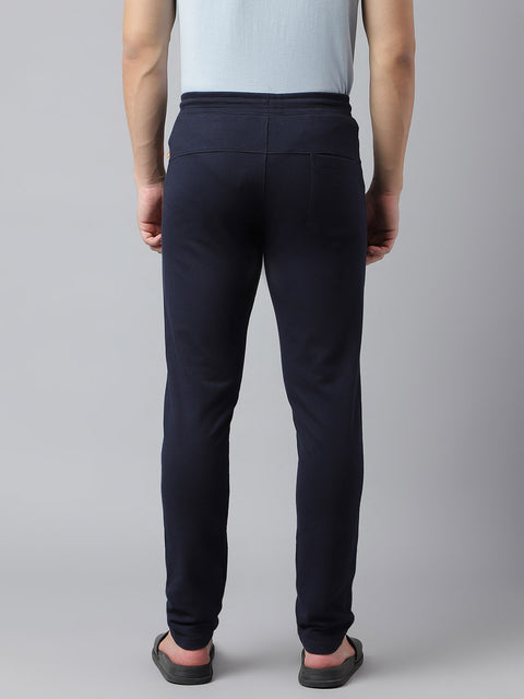 Men Navy Blue Slim Fit Mid Rise Solid Lower