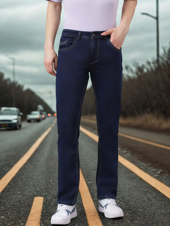 Men Navy Stretchable Straight Fit Jeans