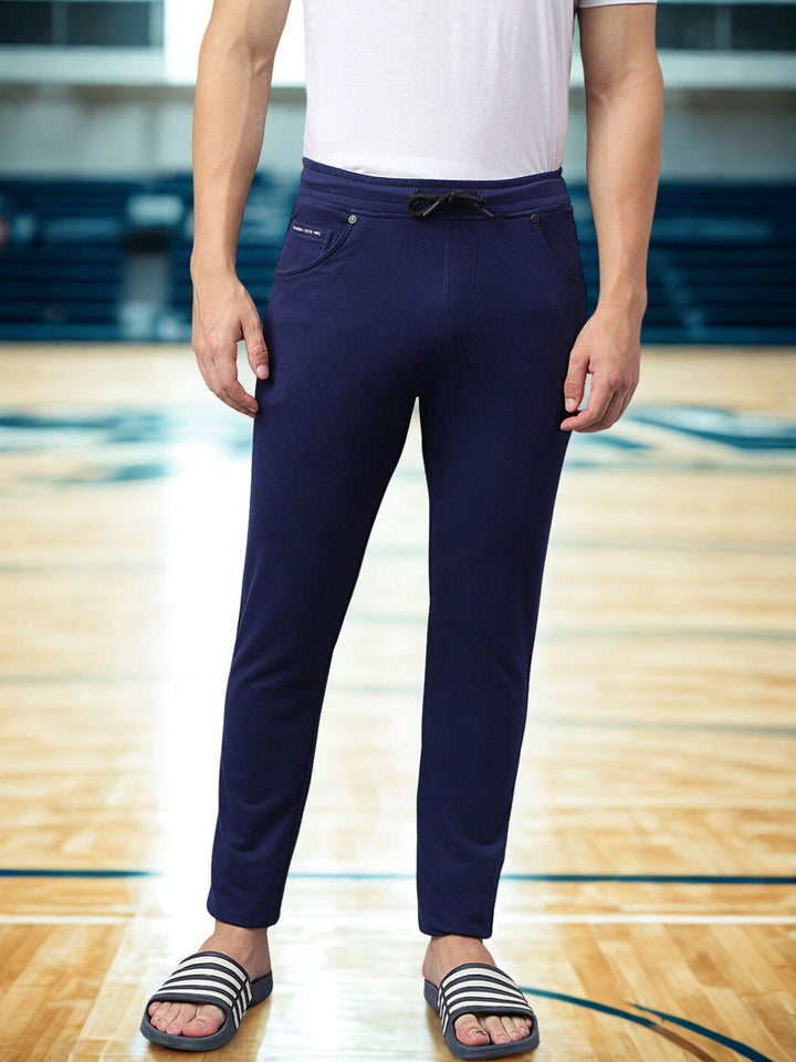 Men Blue Slim Fit Mid Rise Track Pant