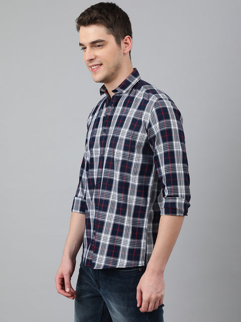 Men Navy Standard Fit Checkered Casual Shirt