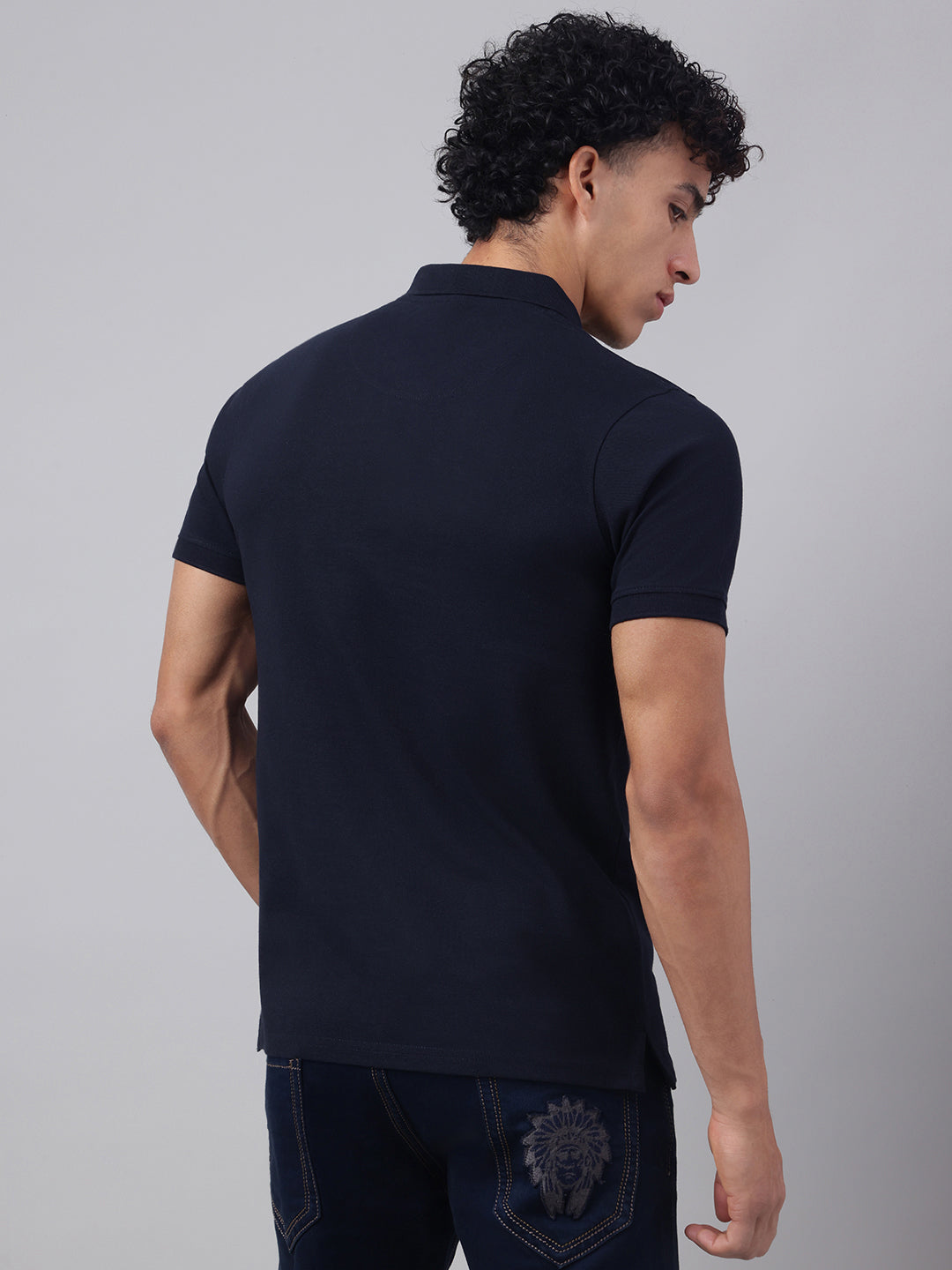 Men Navy Regular Fit Polo Neck t-shirt