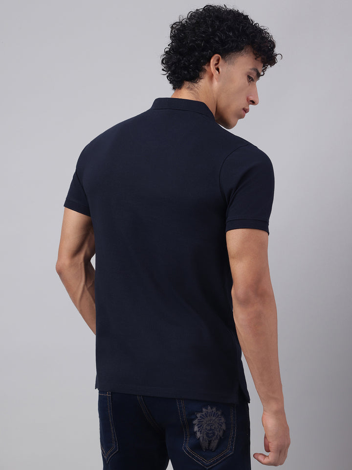 Men Navy Regular Fit Polo Neck t-shirt
