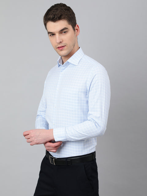 Men Sky Regular Fit Checkered Formal Shirt