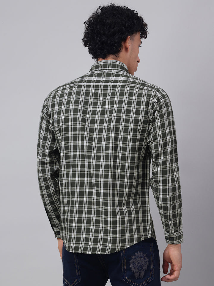 Men Olive Check Casual Shirt Bold Checks Lasting Comfort