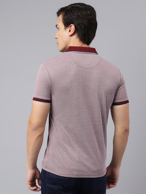 Men Wine Regular Fit Solid Polo Neck Casual T-Shirt