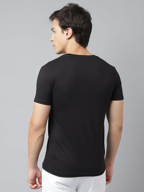 Men Black Regular Fit Printed Crew Neck Casual T-Shirt