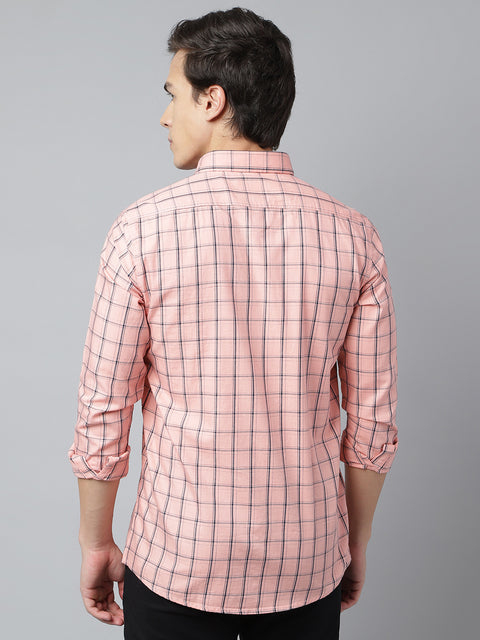 Men Peach Standard Fit Checkered Casual Shirt