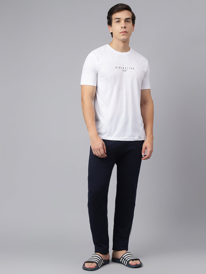 Men Navy Blue Slim Fit Mid Rise Solid Lower
