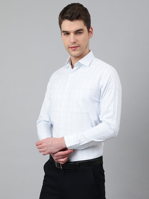 Men Sky Regular Fit Checkered Formal Shirt
