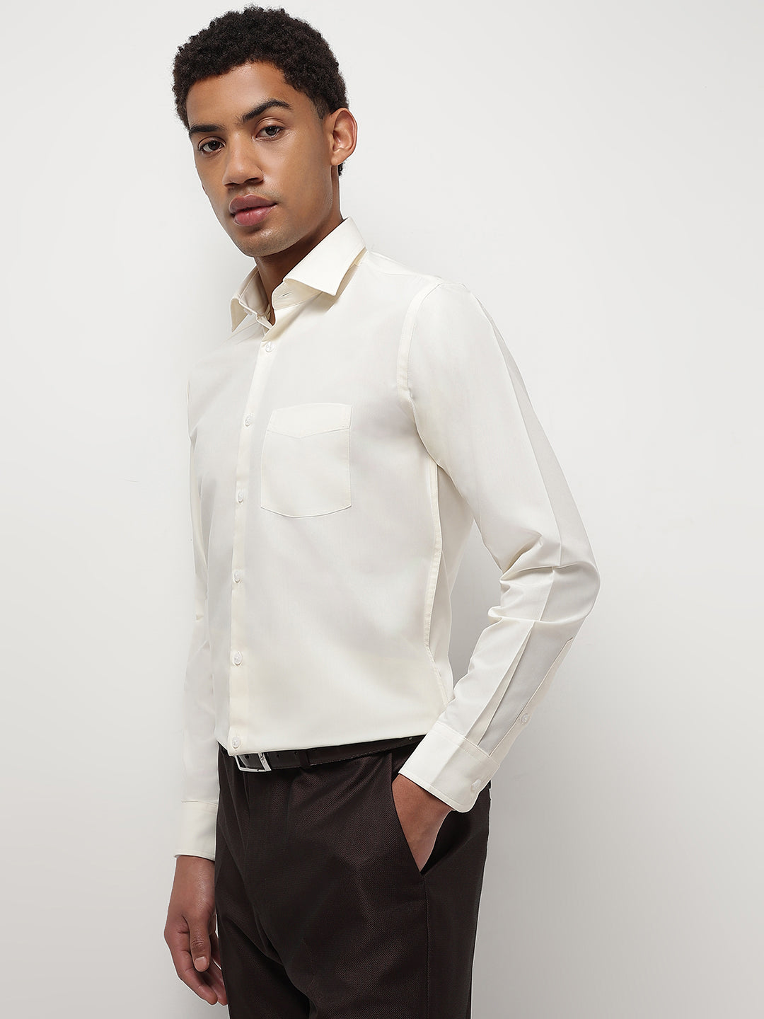 Men Cream Full Sleeve Formal Shirt