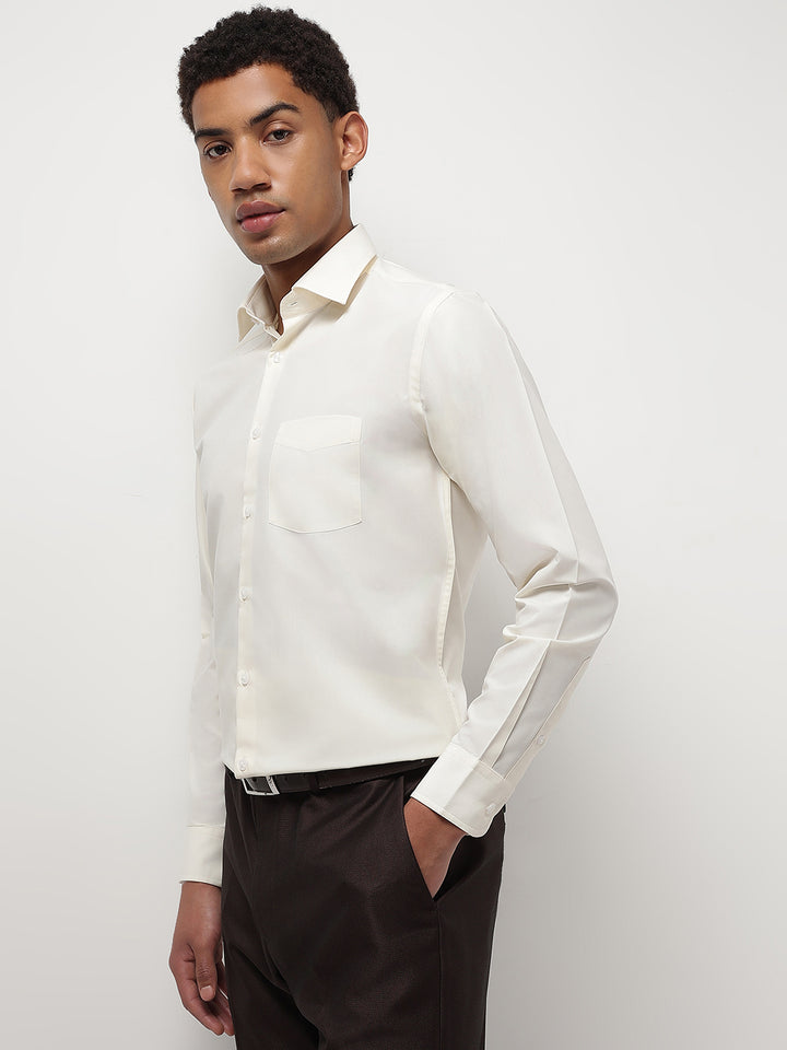 Men Cream Full Sleeve Formal Shirt