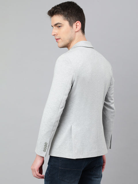 Men Grey Regular Fit Solid Notched Lapel Casual Blazer