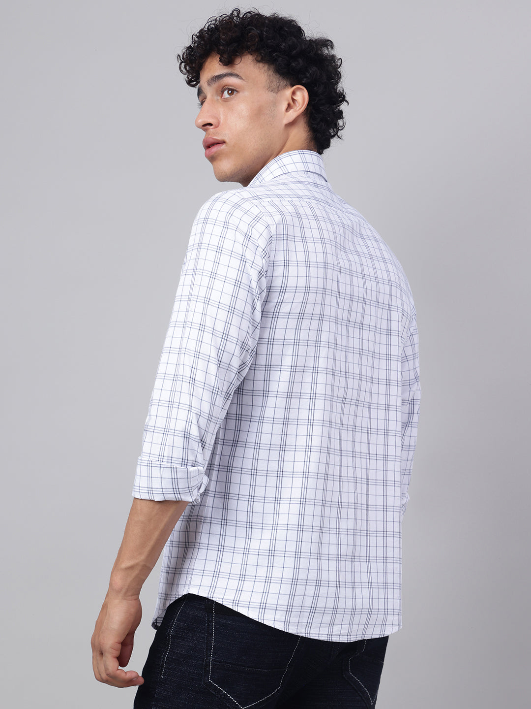 Men White Check Casual Shirt Simple Smart Stylish