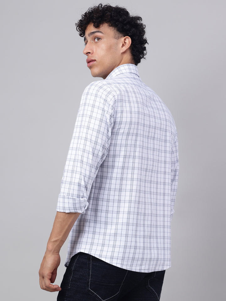 Men White Check Casual Shirt Simple Smart Stylish