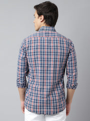 Men Navy Maroon Standard Fit Checkered Casual Shirt