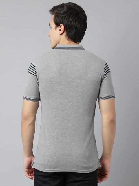 Men Grey Regular Fit Solid Polo Neck Casual T-Shirt