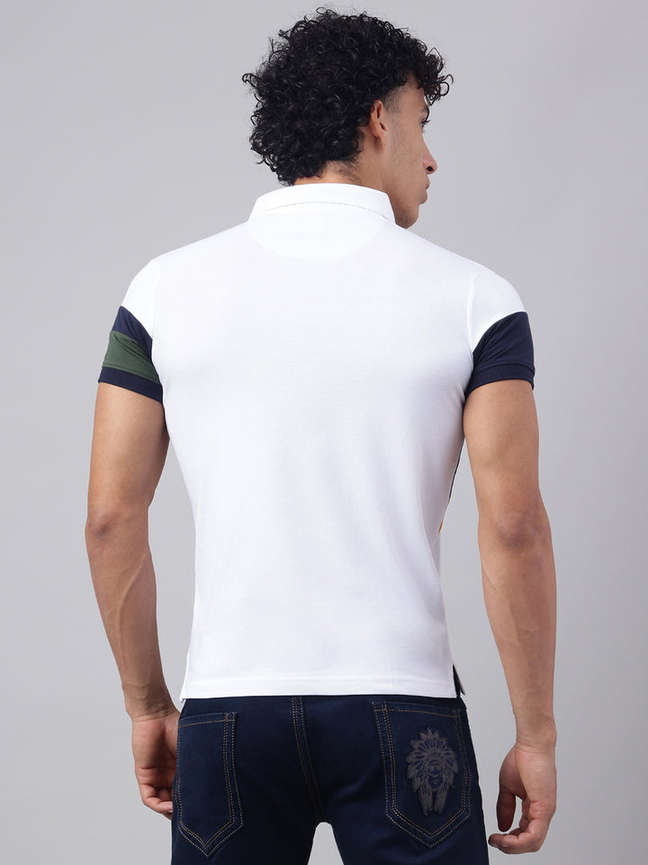 Men White Regular Fit Polo Neck t-shirt