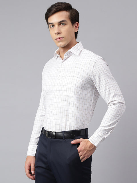 Men White Regular Fit Checkered Formal Shirt