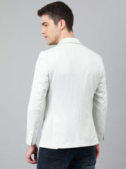 Men Off White Regular Fit Solid Notched Lapel Casual Blazer