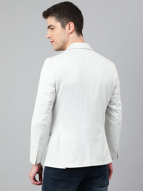 Men Off White Regular Fit Solid Notched Lapel Casual Blazer