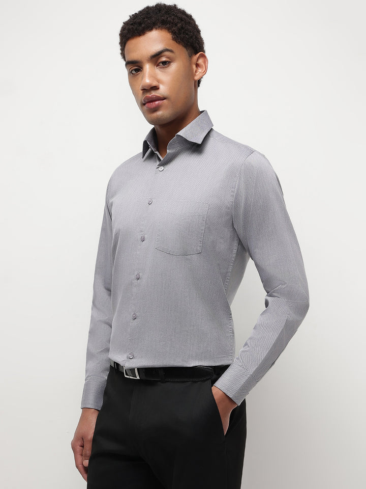 Men Grey Regular Fit Solid Formal Shirt