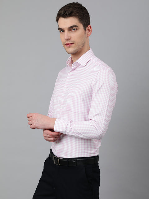 Men Pink Regular Fit Checkered Formal Shirt