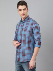 Men Blue Standard Fit Checkered Casual Shirt