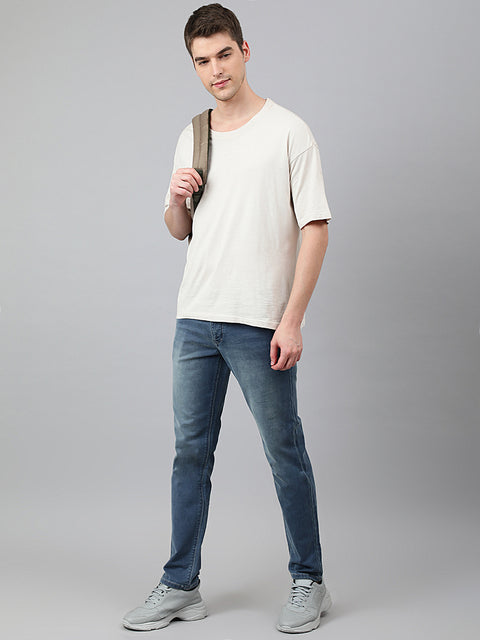 Men Light Blue Slim Fit Mid Rise Clean Look Strechable Jeans