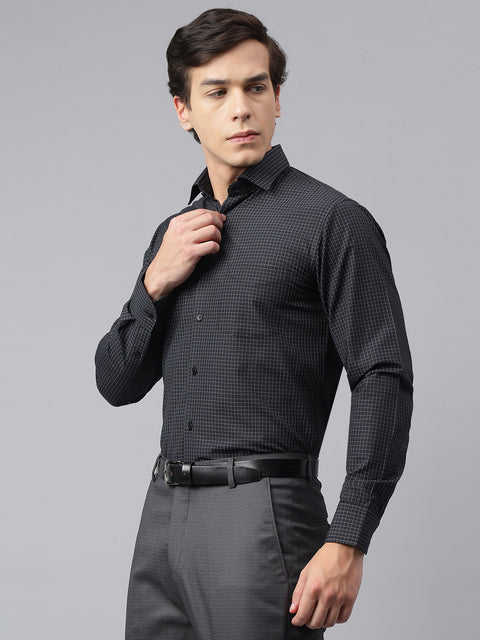 Men Black Regular Fit Checkered Formal Shirt