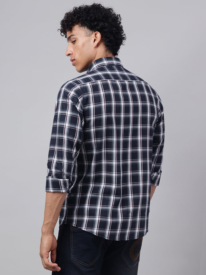 Men Navy Check Casual Shirt Classic Checks Everyday Comfort