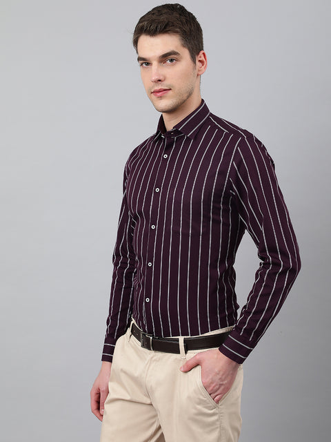 Men Wine Standard Fit Striped Club Wear Shirt