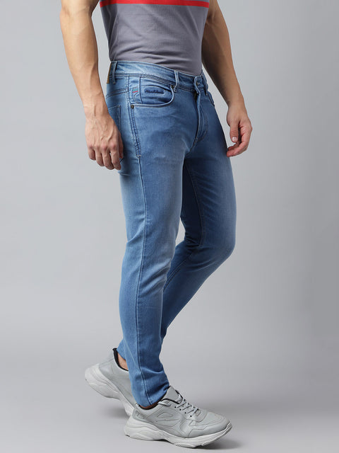 Men Blue Slim Fit Mid Rise Clean Look Strechable Jeans