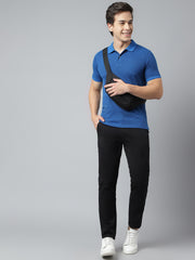 Men Black Slim Fit Mid Rise Solid Casual Trouser