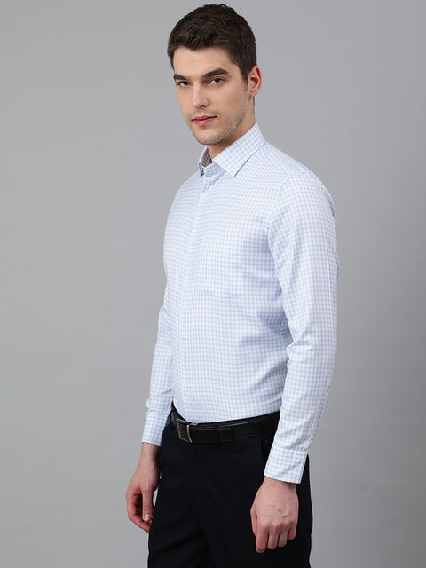Men Sky Regular Fit Checkered Formal Shirt
