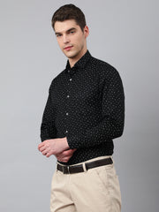 Men Black Standard Fit Printed Club Wear Shirt