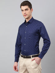 Men Dark Blue Standard Fit Printed Club Wear Shirt