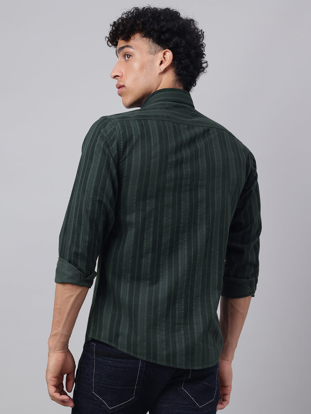 Men Bottle Green Casual Shirt Rich Tone Ultimate Comfort