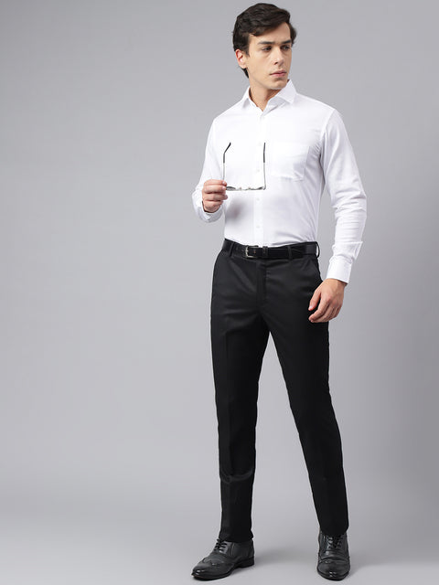 Men Black Smart Fit Mid Rise Formal Trouser