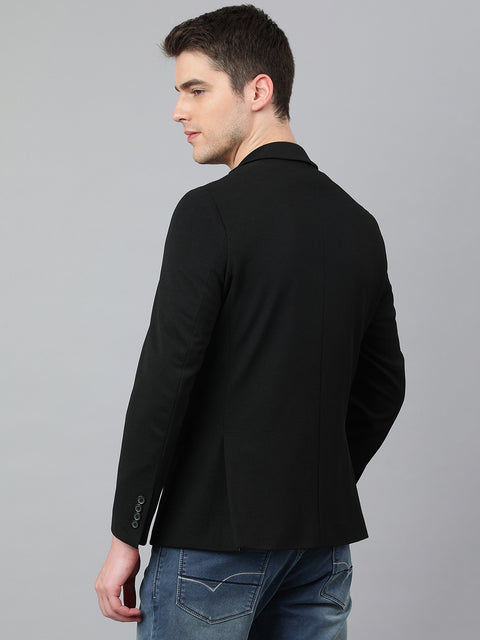 Men Black Regular Fit Solid Notched Lapel Casual Blazer