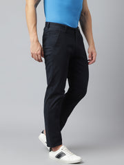 Men Navy Slim Fit Mid Rise Solid Casual Trouser