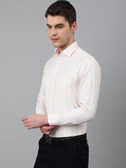 Men Peach Regular Fit Checkered Formal Shirt