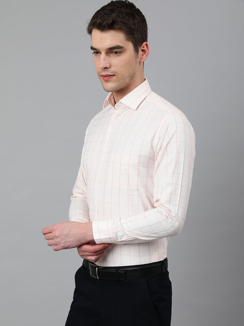 Men Peach Regular Fit Checkered Formal Shirt