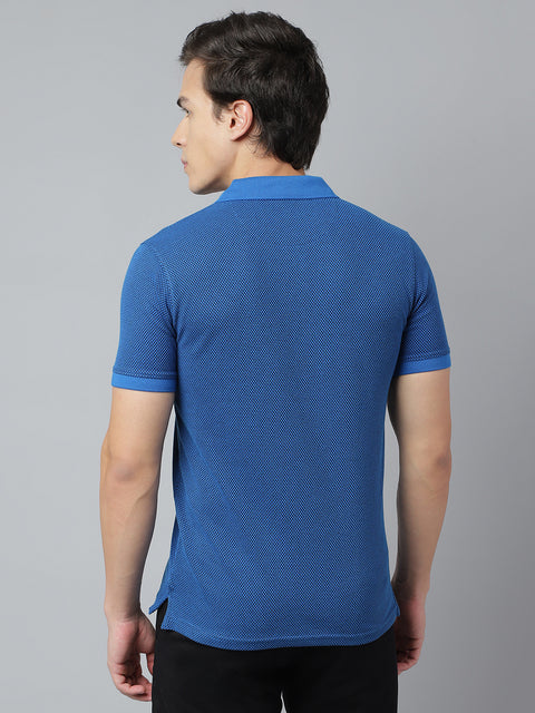 Men Royal Blue Regular Fit Solid Polo Neck Casual T-Shirt