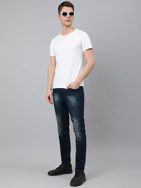 Men Dark Blue Slim Fit Mid Rise Clean Look Strechable Jeans