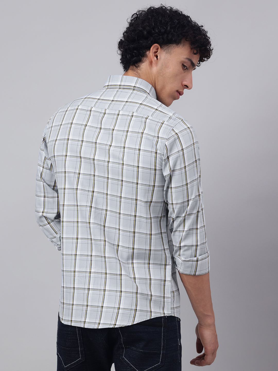 Men Light Grey Check Casual Shirt Effortless Style Everyday Comfort