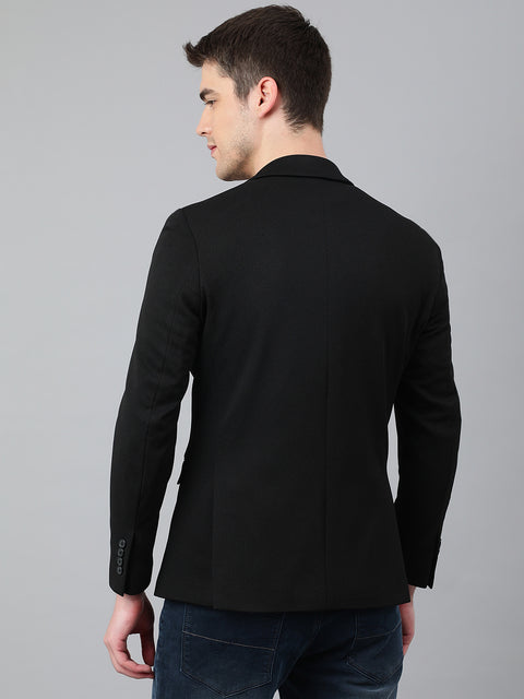 Men Black Regular Fit Solid Notched Lapel Casual Blazer