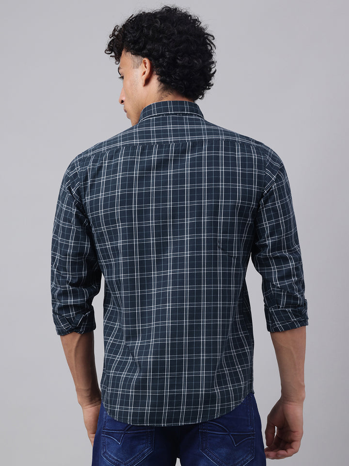 Men Navy Check Casual Shirt Cool Checks Easy Comfort