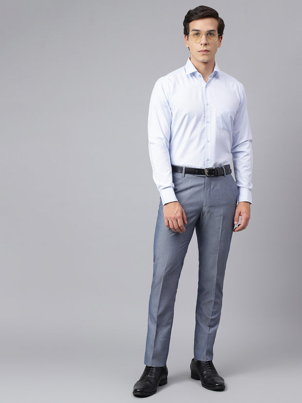 Men Blue Smart Fit Mid Rise Formal Trouser