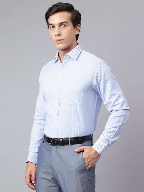 Men White Regular Fit Lining Formal Shirt