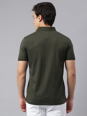 Men Olive Regular Fit Printed Polo Neck Casual T-Shirt